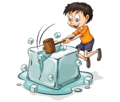 boy breaking a large ice cube